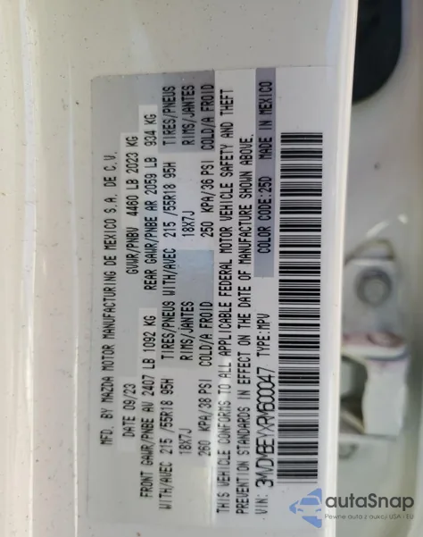 2024 Mazda Cx-30 Premium Plus из США, поврежденный, VIN 3MVDMBEYXRM600047